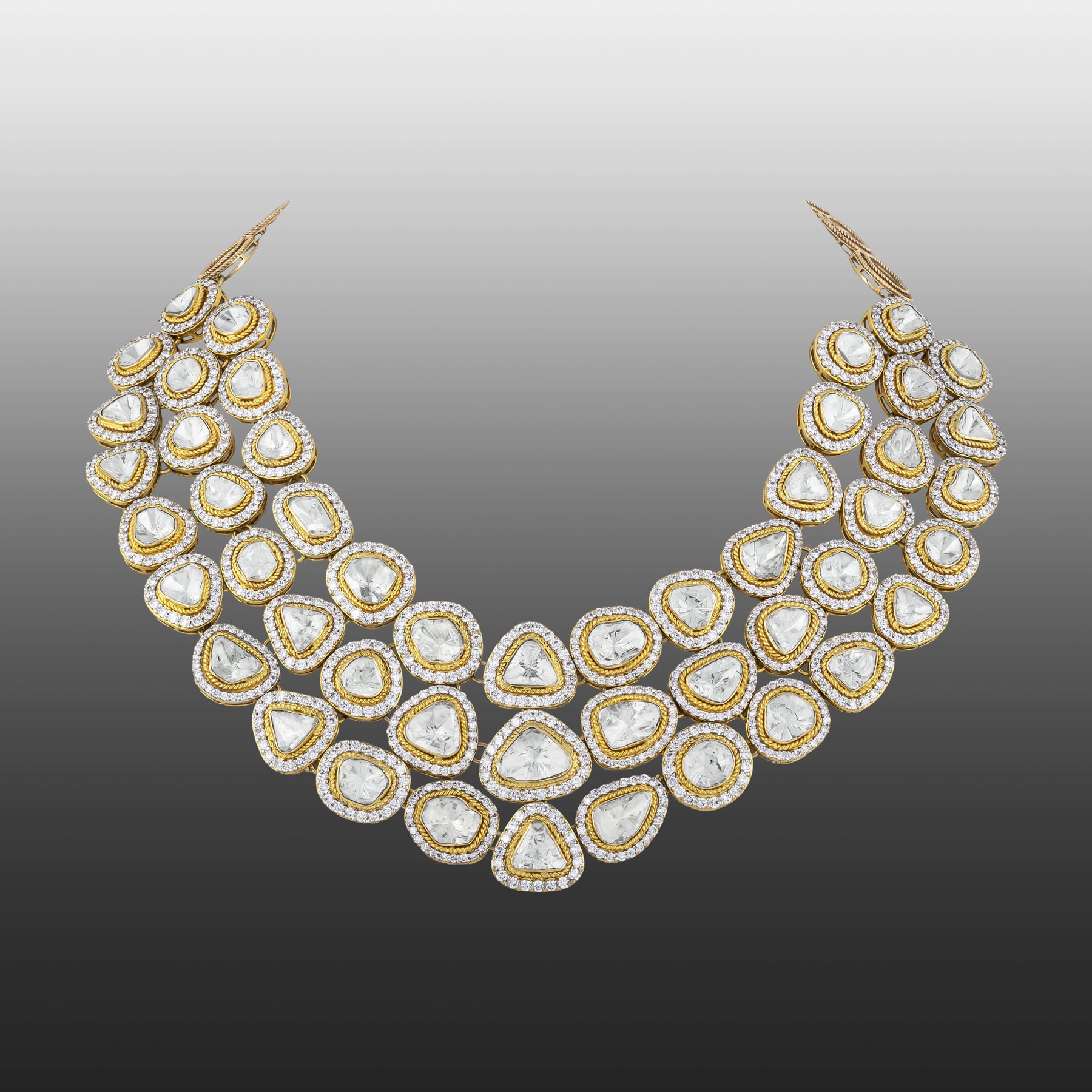 Layered Polki Necklace with Gold & Diamond Halos
